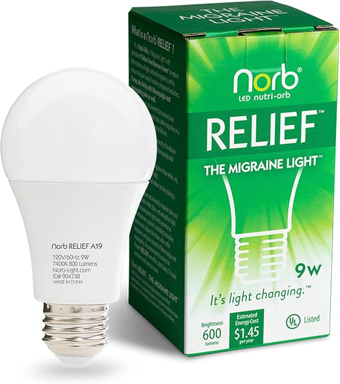 NorbRELIEF Green Light Therapy Migraine Relief Light Bulb