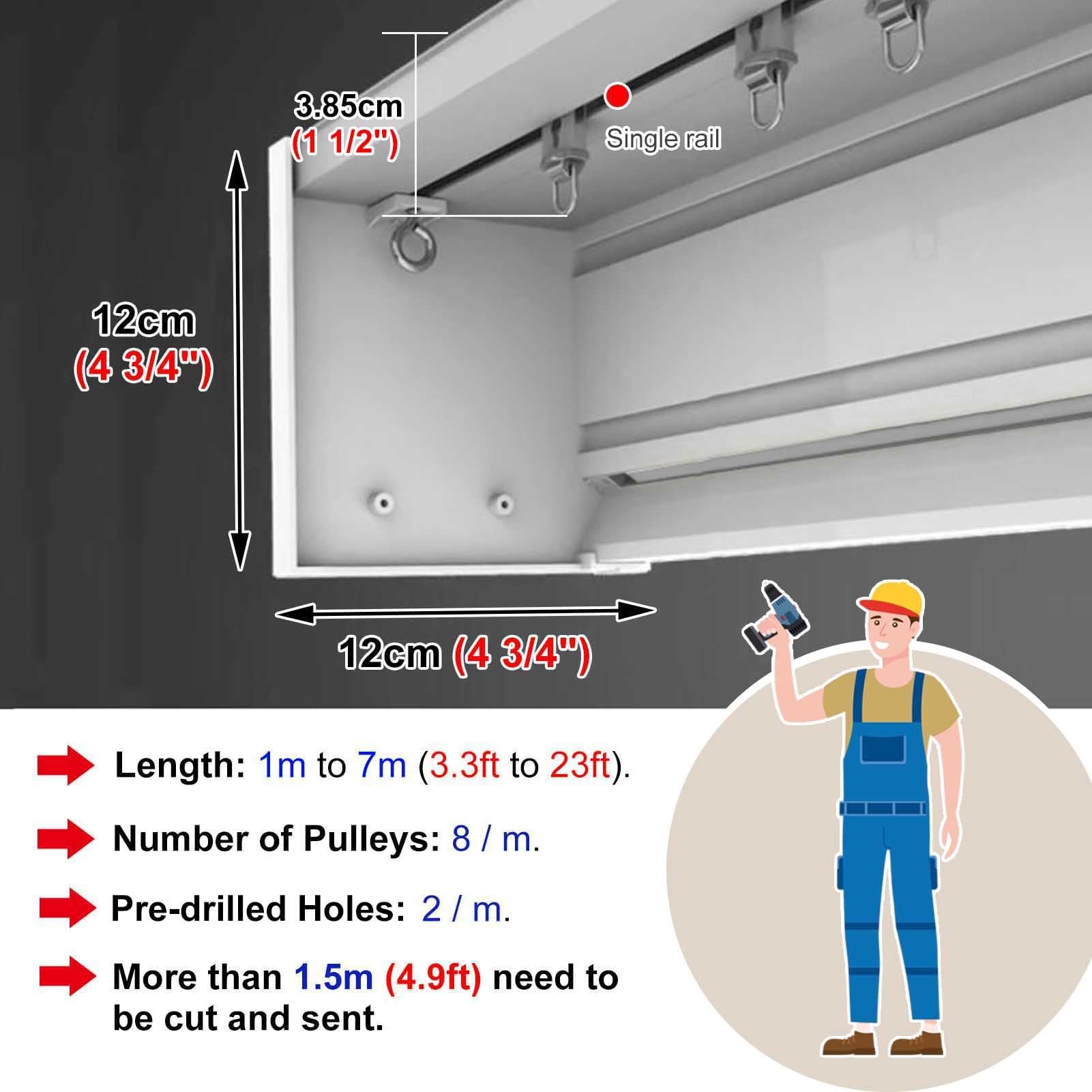 Cache-Rideau en Alliage d'aluminium pour fenêtre, Tringle à Rideaux Droite de 700 cm (Blanc) pour la décoration de Balcon à la Maison ou au Bureau.