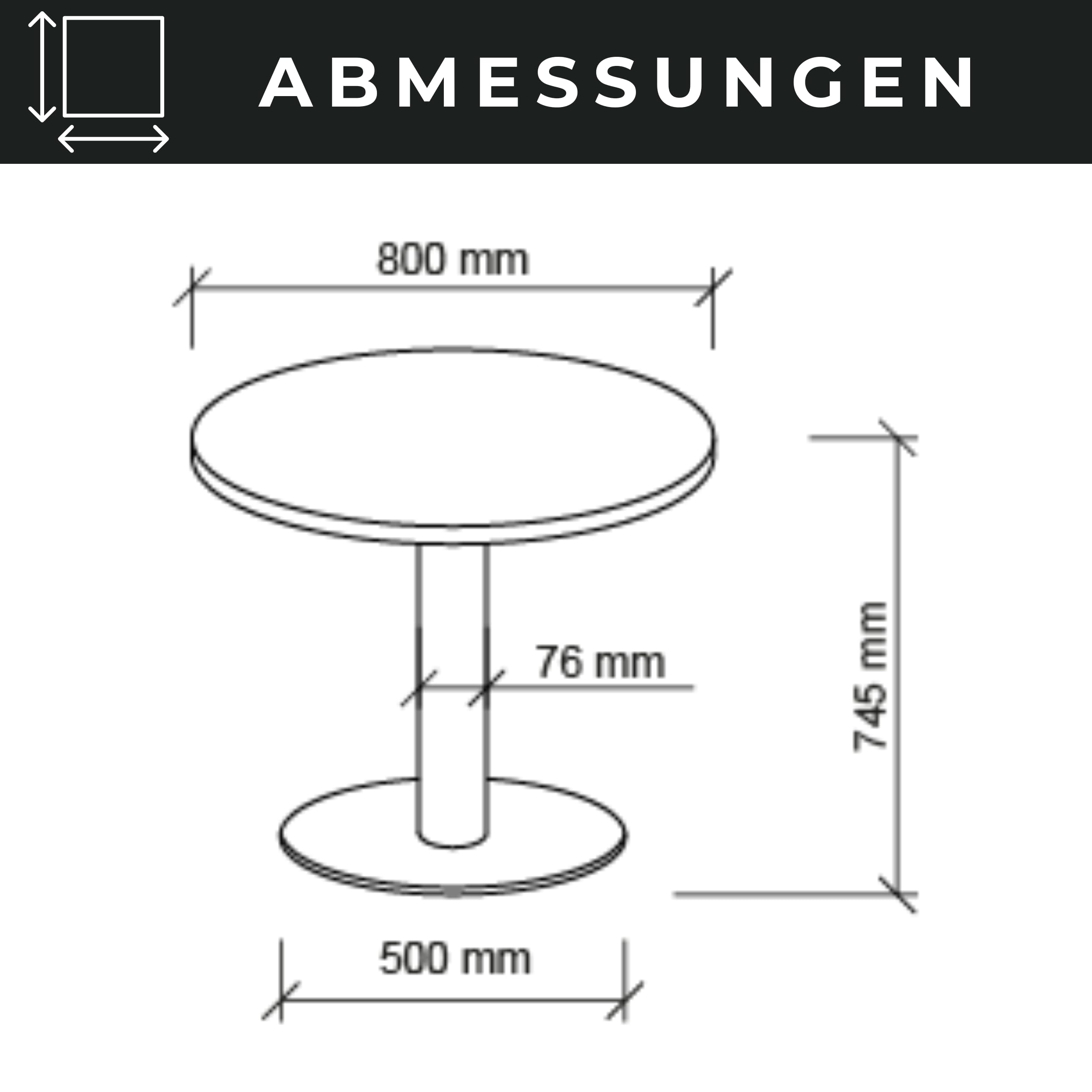 bümö Besprechungstisch, Esstisch klein, Tisch rund 80x80 cm in Eiche, Gestell: Graphit - Kleiner Rundtisch für 2 Personen mit Holz-Platte, Säule aus Metall, Konferenztisch, Bistrotisch