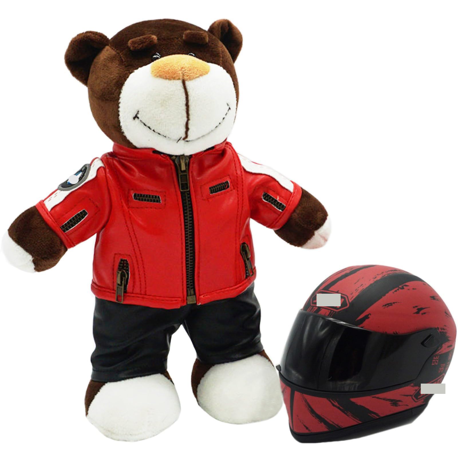 HTLNUZD Full Face Motorcycle Helmet with Stuffed Bear Jacket Clothes Dolls Motorcycle Bear Decoration Helmet for Pet Helmet (red-Red Letter) : Automotive