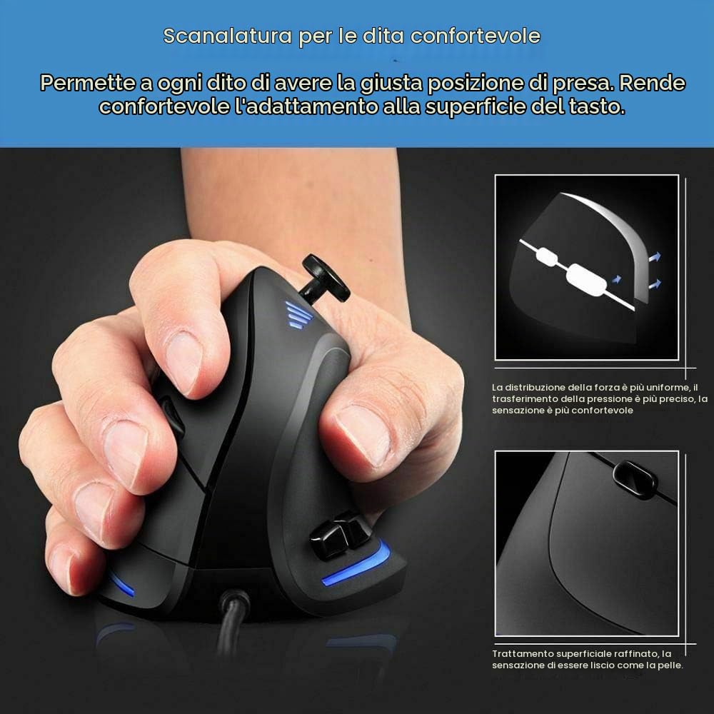 Zeerkeer Mouse Verticale 10000 DPI con Joystick Ergonomico,11 Tasti Programmabili Pollice,Mano,Polso,Bracciolo Prevenzione LED Ottico per Gamer/Laptop/Computer