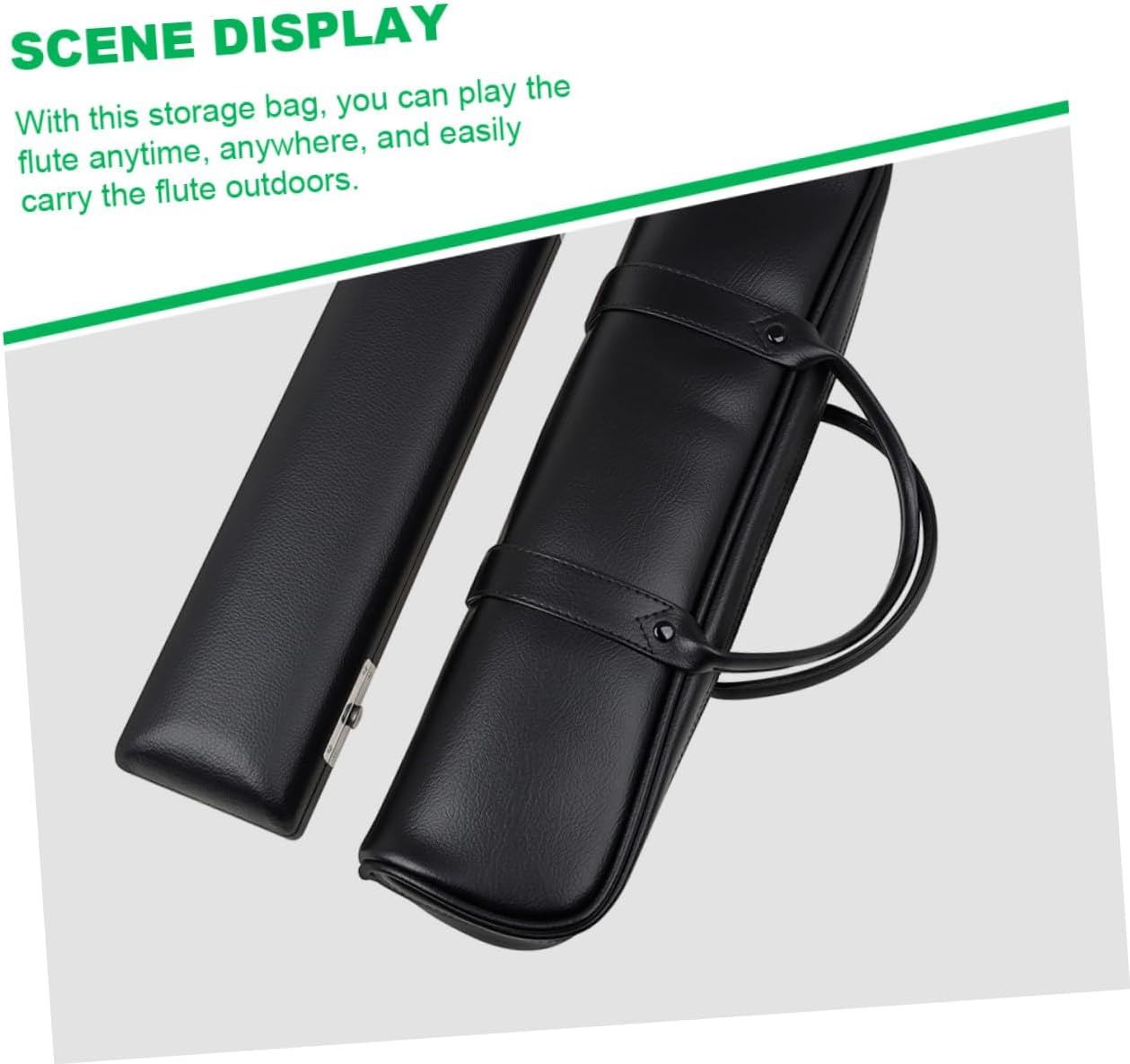 孔 黒革製フルートバッグ 軽量ポータブル楽器キャリーバッグ ファスナー付き快適収納 屋外演奏に