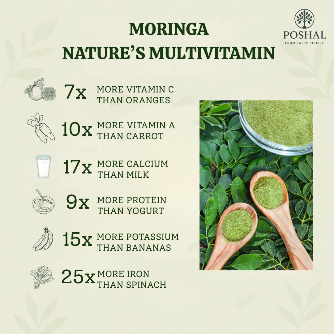 Poshal - Organic Moringa Powder | Natural Ayurvedic Superfood for immunity, energy and welfare | Herbal supplement for overall health and balance. 100% pure leaf powder - 100 grams Poshal - Organic Moringa Powder | Natural Ayurvedic Superfood for immunity, energy and welfare | Herbal supplement for overall health and balance. 100% pure leaf powder - 100 grams