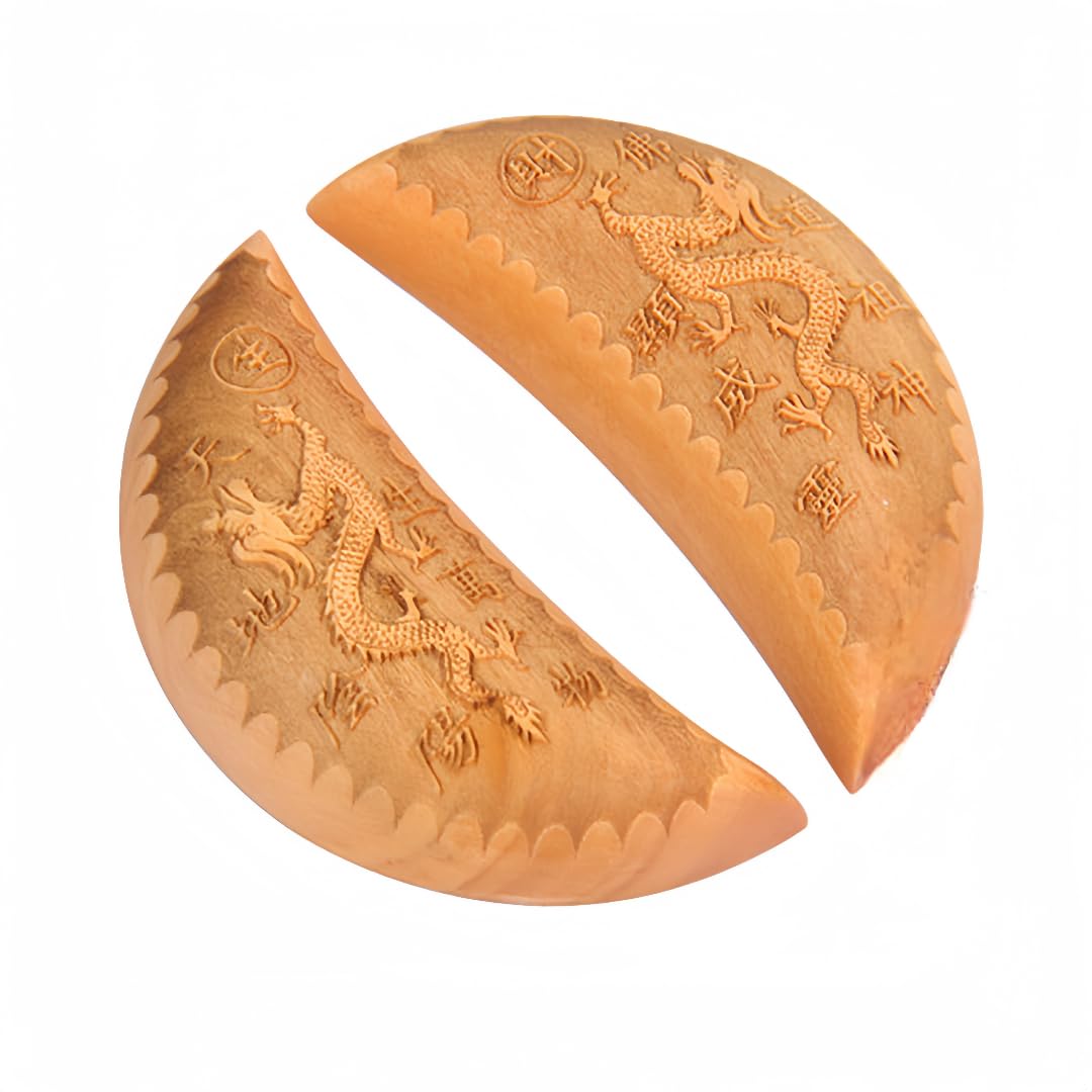 HannaFires Fenshui Divination Blocks - Double Dragon Peach Wood Moon Blocks, Buddhist and Taoist Yin-Yang Divination Tools for Asia Cultural Rituals and Qingming Chongyang Festival ?? yingyang