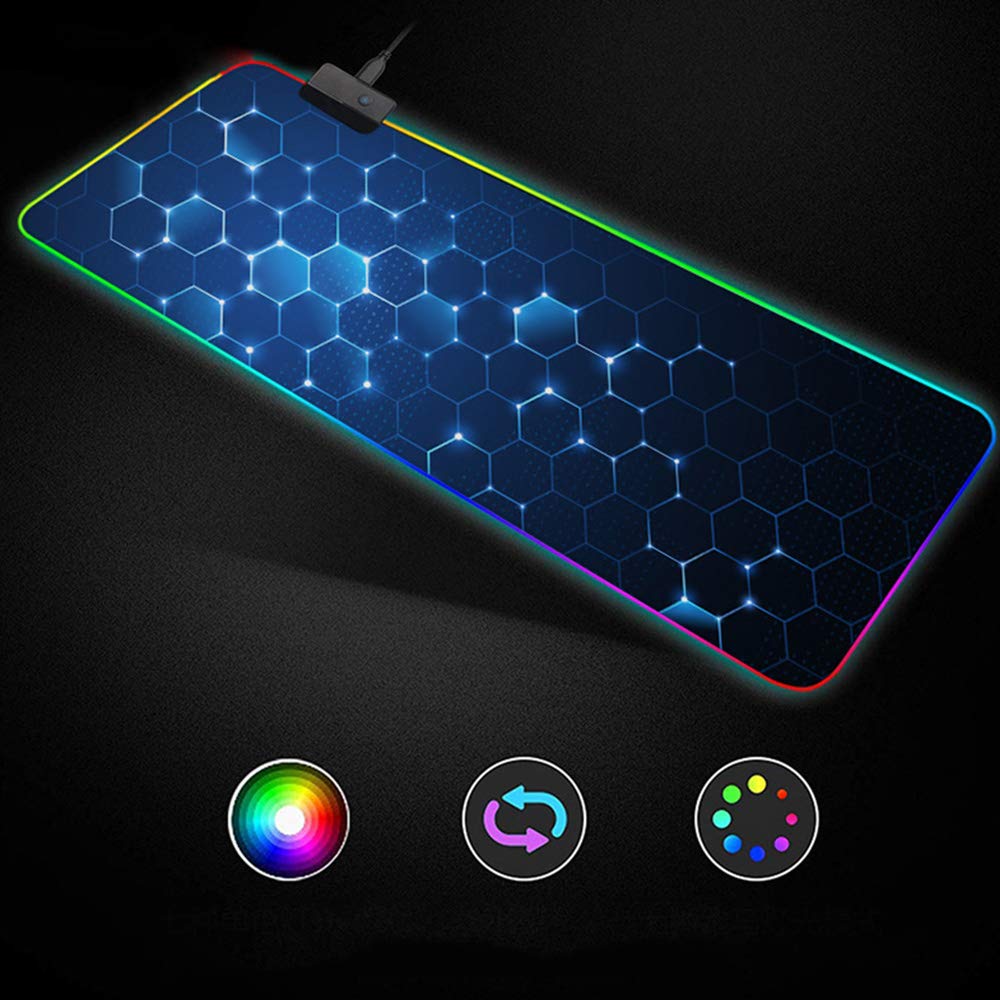 Alfombrilla De Ratón Led Grande for Juegos,Alfombrilla De Escritorio Colorida De Red con Modos De Iluminación RGB,Almohadilla De Juego Creativa,Alfombrilla De Mesa De Computadora Impermeable De Goma A
