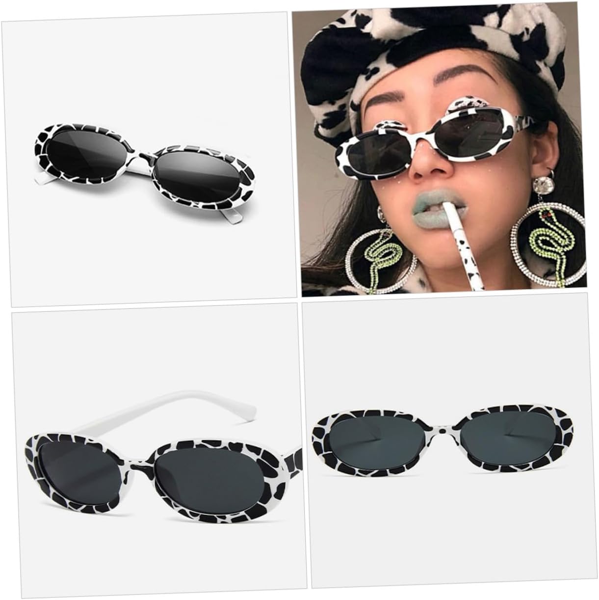 Alipis 2pcs Cow Print Lightweight Sunglasses for Women and Men, Trendy Party and Cosplay Sun Glasses, Comfortable UV Protection Eyewear