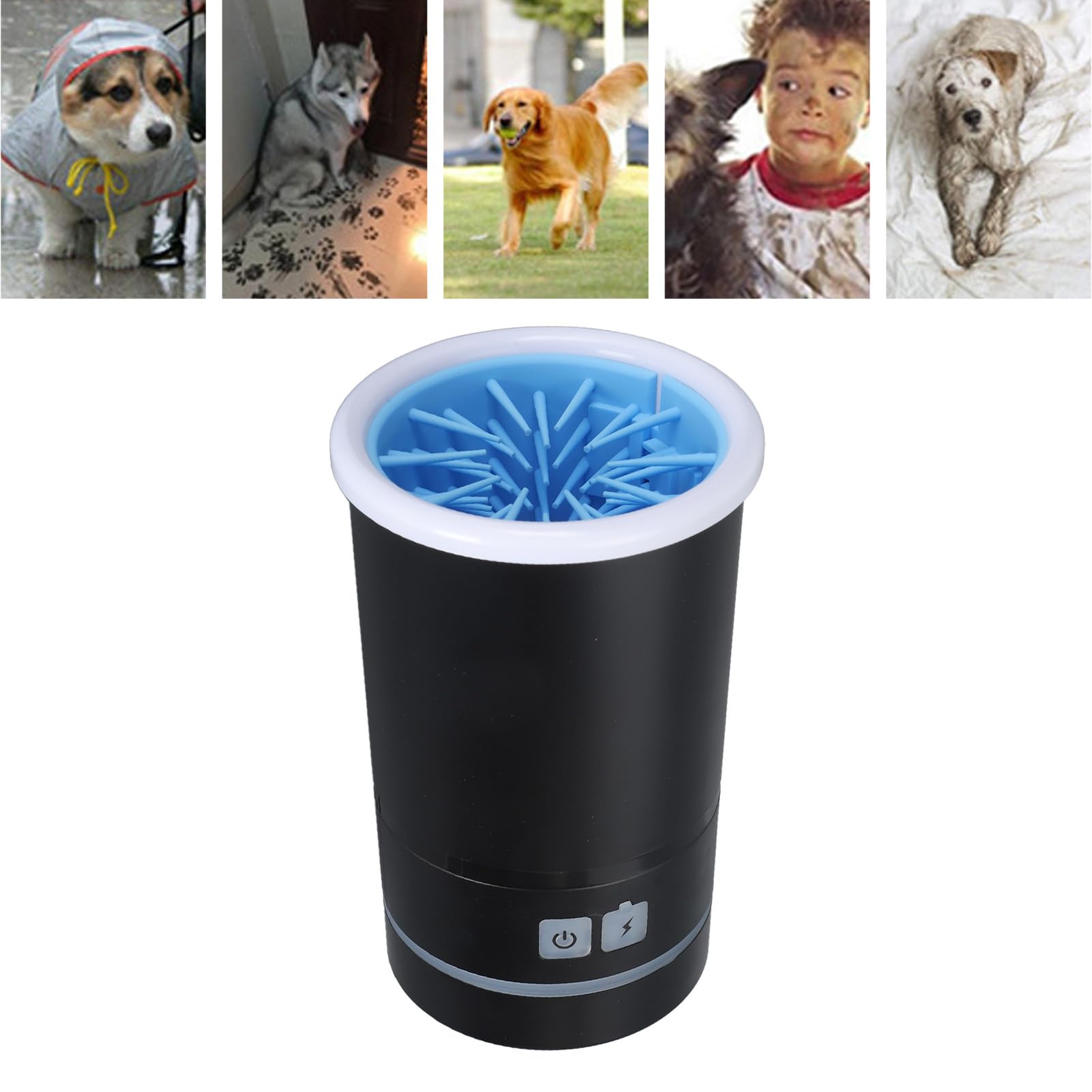 Nettoyeur automatique pour chien, laveuse électrique douce, rechargeable par USB, machine de nettoyage des pattes de chien pour chiens et chats de petite et moyenne taille (noir blanc)
