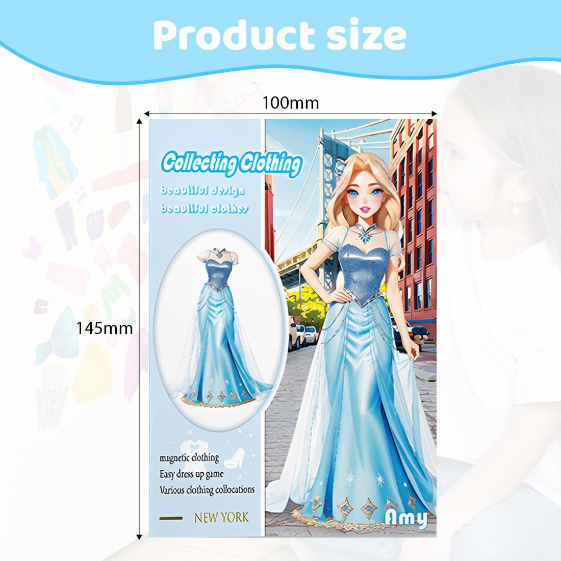 Muñecas de Vestir Magnéticas Muñeca de Papel de Vestir de Princesa Juguete de Juego de Viaje de Simulación y Juego Muñeca de Portátil para Vestir Princesas Regalo para Niña (Amy)