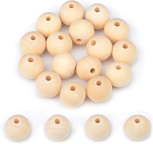 Miniatura 1 de AD Beads Cuentas de madera redondas naturales sin terminar para hacer guirnaldas, trenzas, macramé y joyería (0.787 in-200 piezas)