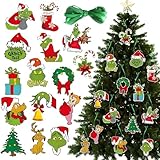 YOFDAL 20 Piezas Colgante Grinch de Navidad, Decoraciones navideñas Grinch, Divertida Decoración Navideña única en Verde, Adecuada para Colgar y Decorar