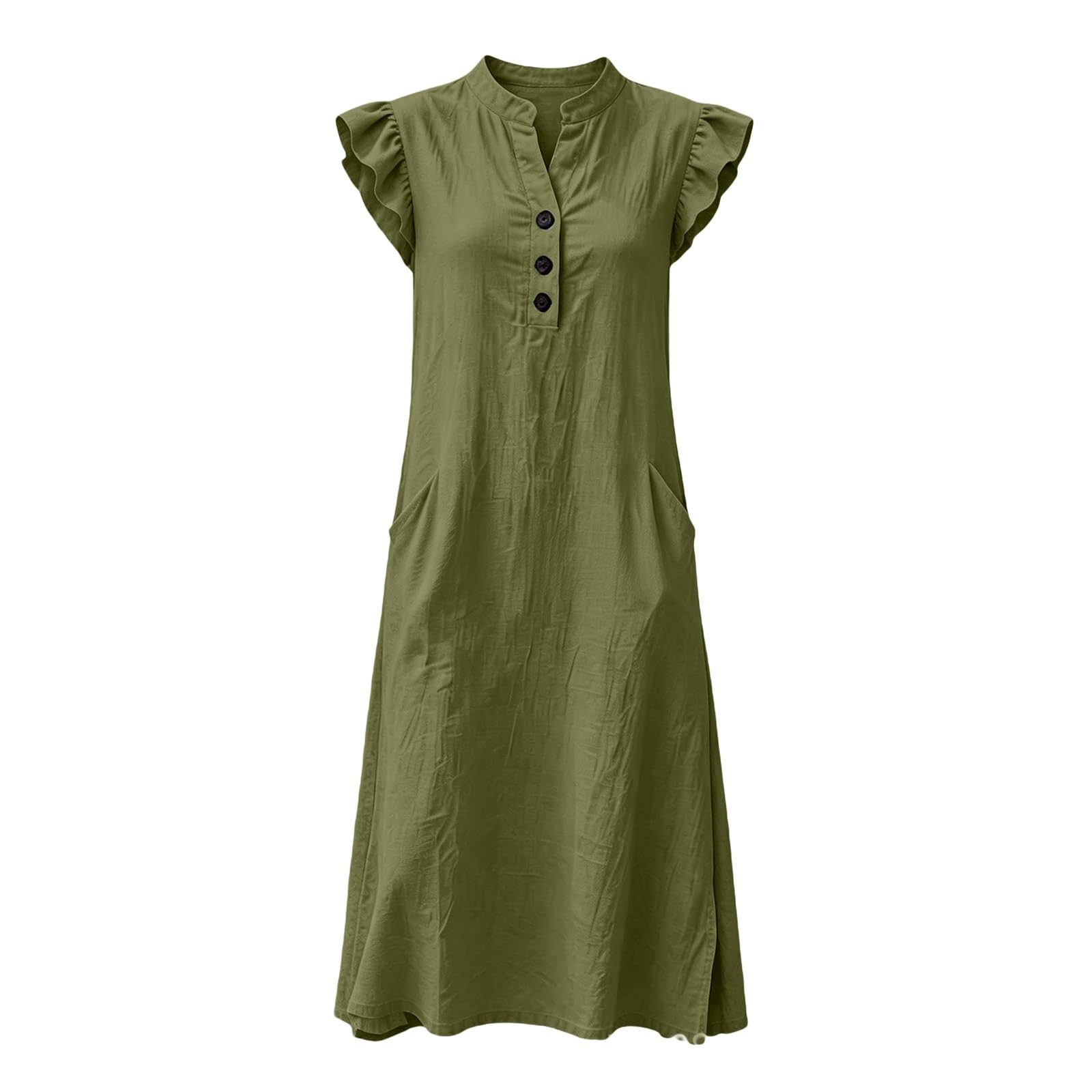 Vestito Cotone Donna Estivo - Abito Lungo Scollo a V Casual Vestiti Senza Maniche Volant Abiti Lunghi Cotton Comodo Floreale Vuoto Jacquard Da Spiaggia Con Tasche Per Mare E Vacanze Estive Tutti
