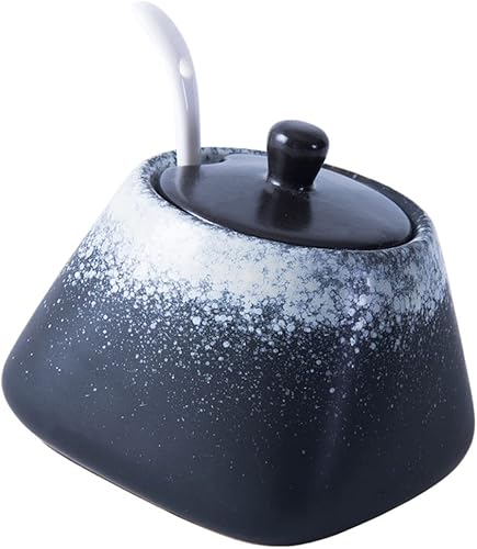 Miniatura 10 de Azucarero japonés de cerámica, recipiente de condimento vintage, tarro de almacenamiento de sal con tapa y cuchara para cocina, restaurante,