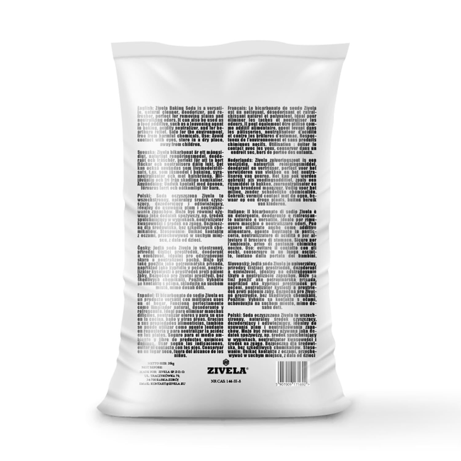 Bicarbonato de sodio en polvo, bicarbonato de sodio, sal sódica, 4 x 5 kg de bicarbonato de sodio E500 100% puro, calidad alimentaria