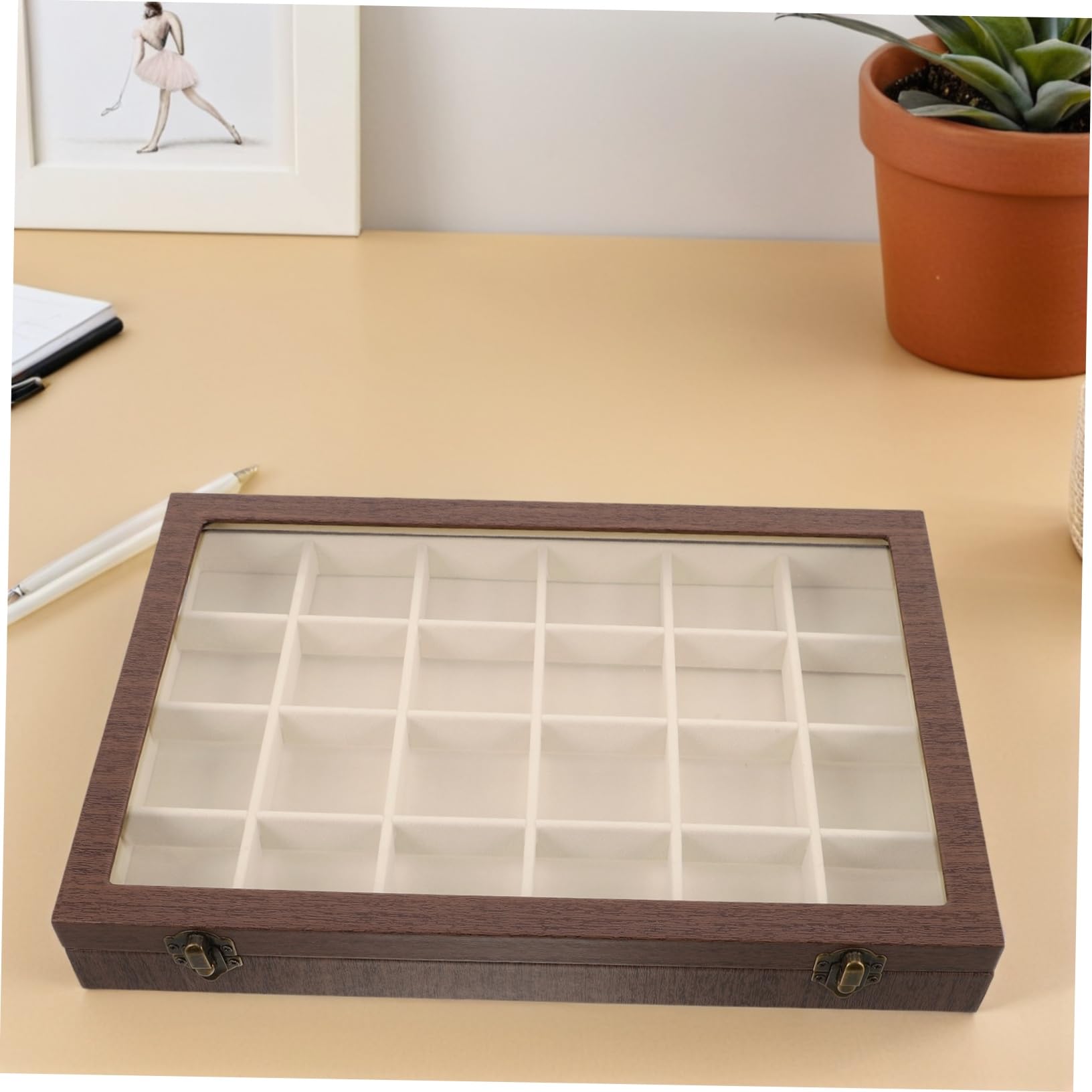 ERINGOGO Drewniane Pudełko Biżuterię z Przegródkami Vintage Organizer Kolczyki i Wisiorki z Przezroczystą Pokrywą Miękki Welurowy Wkład Przenośna Szkatułka Podróż