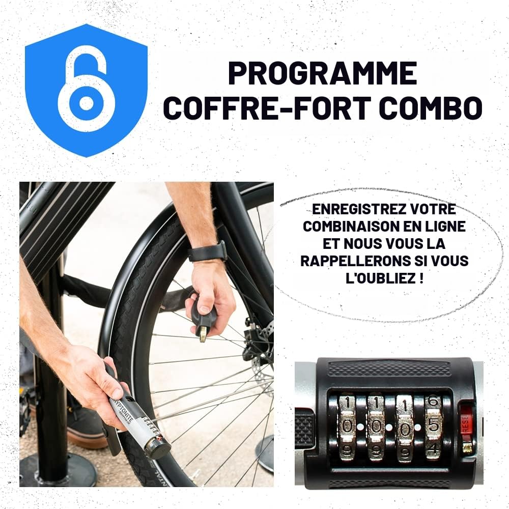 Kryptonite Kryptolok Combo Antivol U, Anse Acier trempé 12,7 mm avec Combinaison 4 Chiffres, Niveau Sécurité 6/10, pour Vélos, 1,32 kg, 10,2 x 22,9 cm | Antivol pour vélo