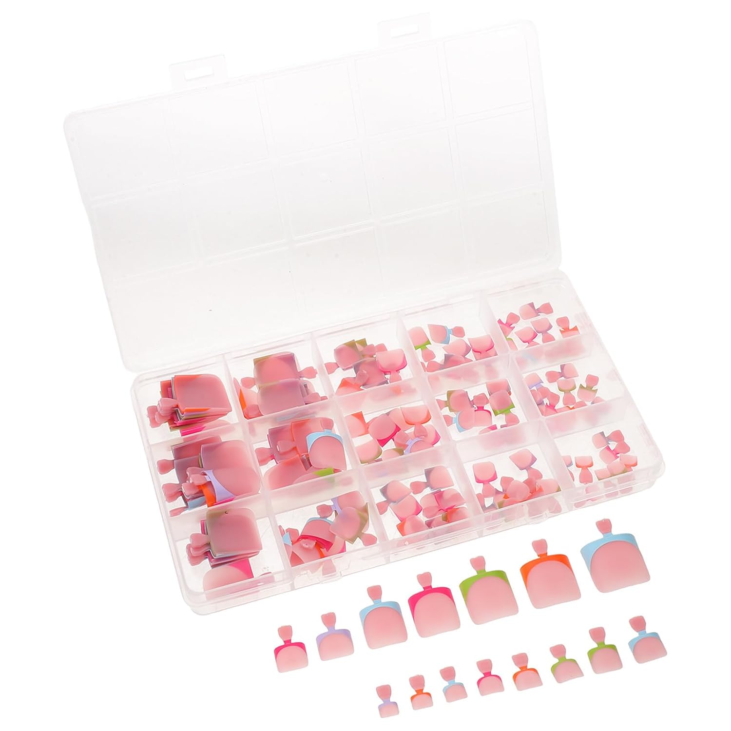 150pcs Press on Toe Nails for Women with Box, Easy Apply Pink Plastic Square French Tips, Reusable False Toenail Extensions for DIY Pedicure and Vacations, Natural Look Toe Stick