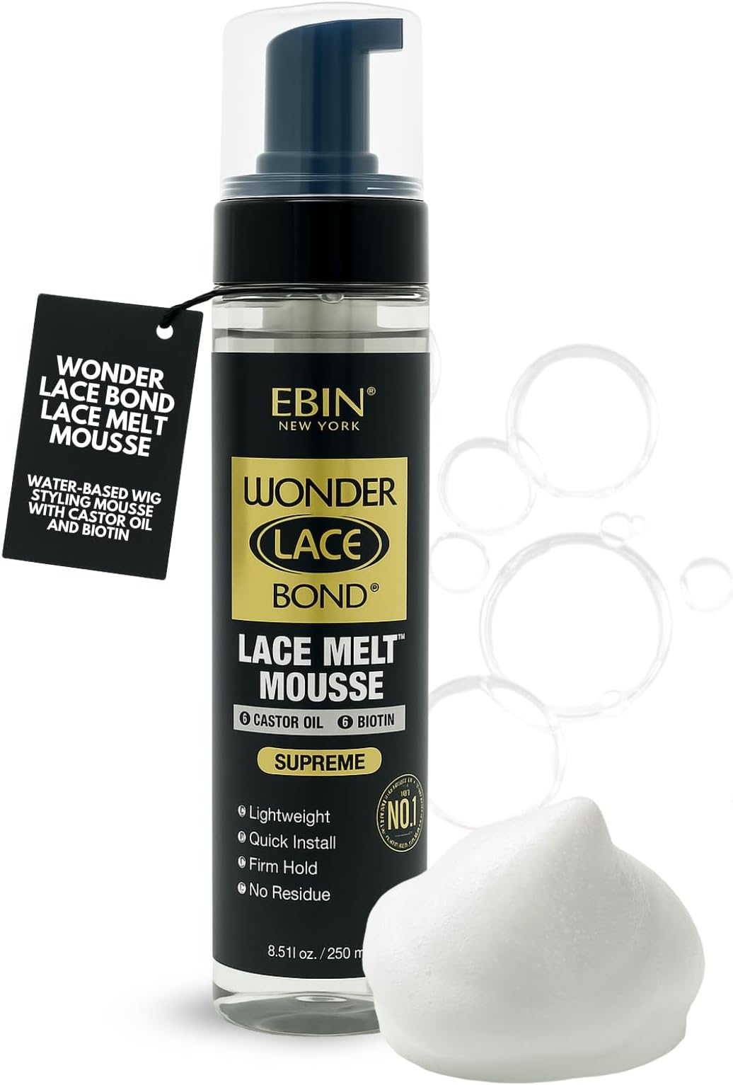 Wonder Lace Bond Melt Mousse 8.5oz/250ml- Extreme Firm Hold (Supreme) | Biotin + Castor Oil | No Residue, Long Lasting Formula with Protecting Edges, Gives Undetectable and Natural Look