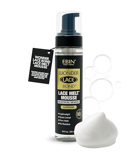 EBIN NEW YORK Wonder Lace Bond Melt Mousse 8.5 onzas líquidas, fijación firme extrema (supremo), biotina + aceite de ricino, sin residuos, fórmula