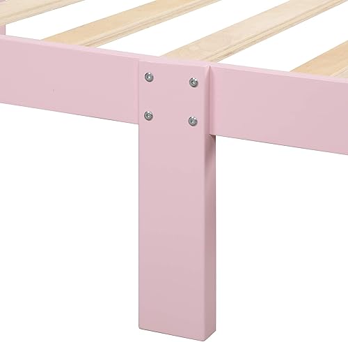 Miniatura 6 de Cama individual de madera para niñas, con marco, cabecera y piecera para niñas y niños pequeños