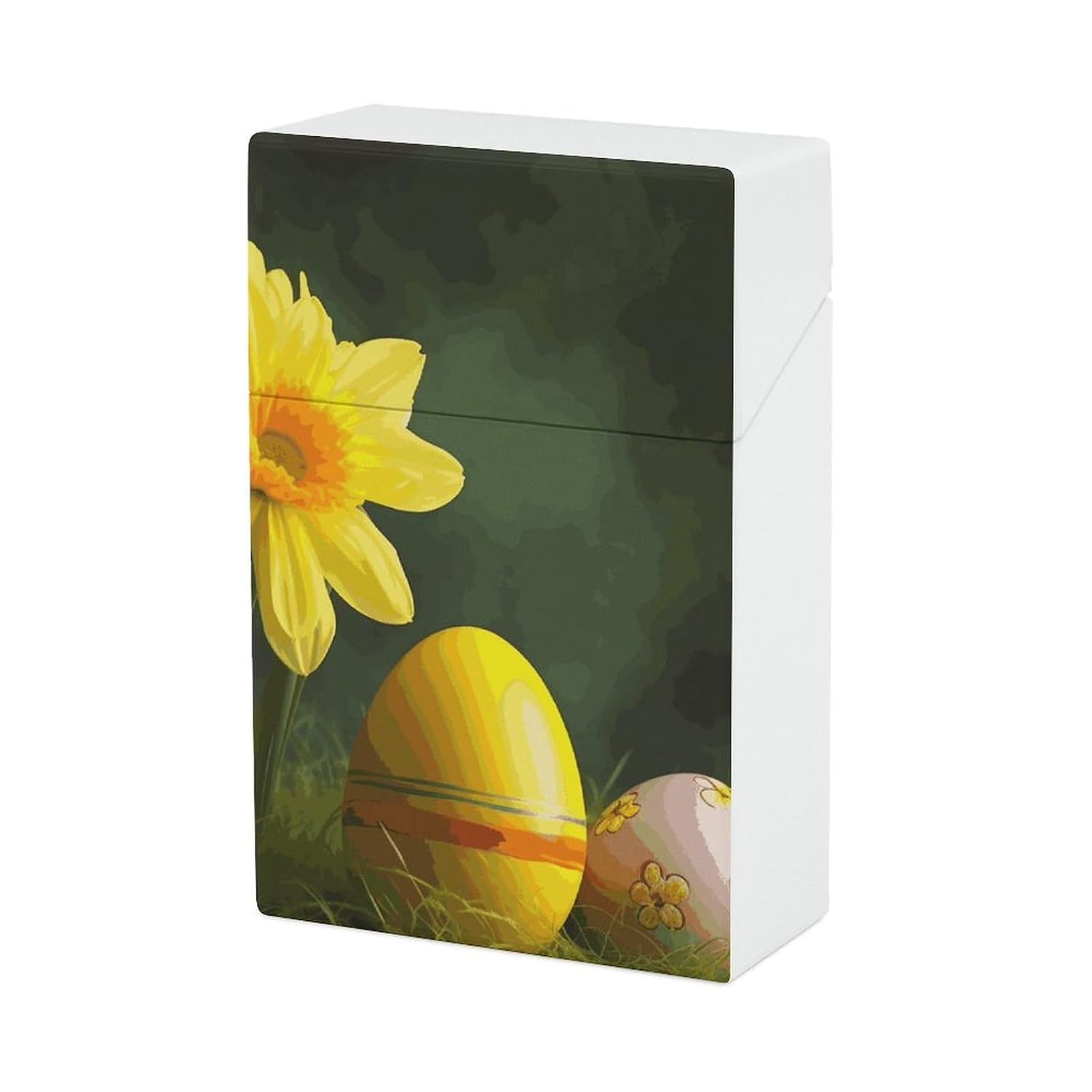 Yellow Flower and Egg Cigarette Case for King Size Retro Holder Case with Exquisite Carved Patterns Box 20 Regular Size Cigarettes
