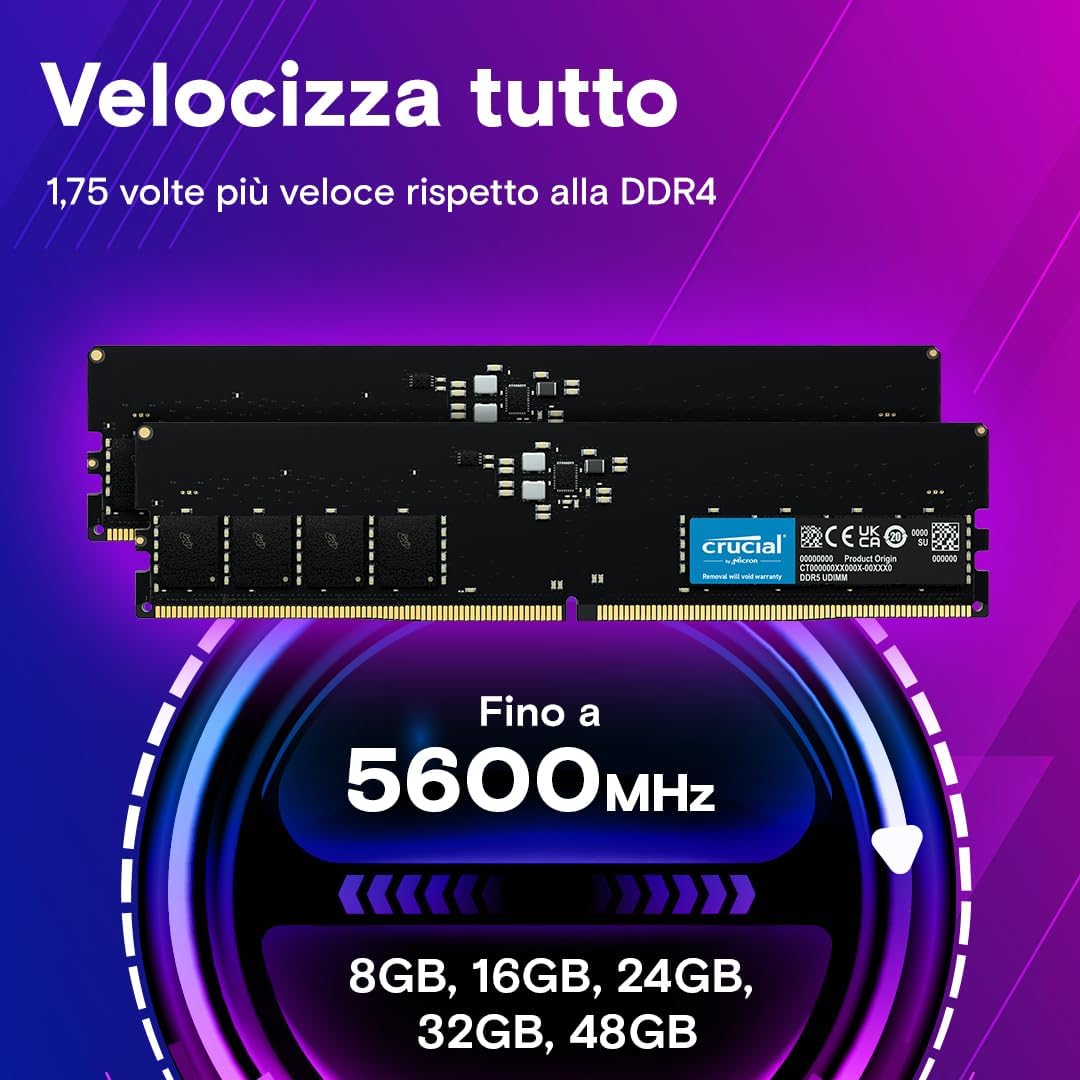 Memoria RAM Desktop 64GB Kit (2x32GB) DDR5 4800MHz CL40 - CT2K32G48C40U5 - RAM - Immagine 2