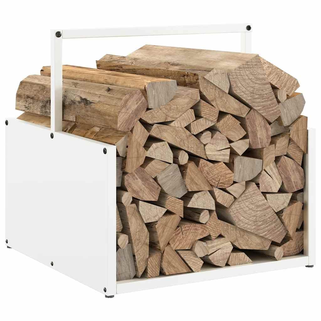 Estantería para leña blanca de acero laminado en frío, 40 x 40 x 40 cm, estantería para leña, soporte apilable de madera, chimenea, estufa de leña, salón, almacenamiento