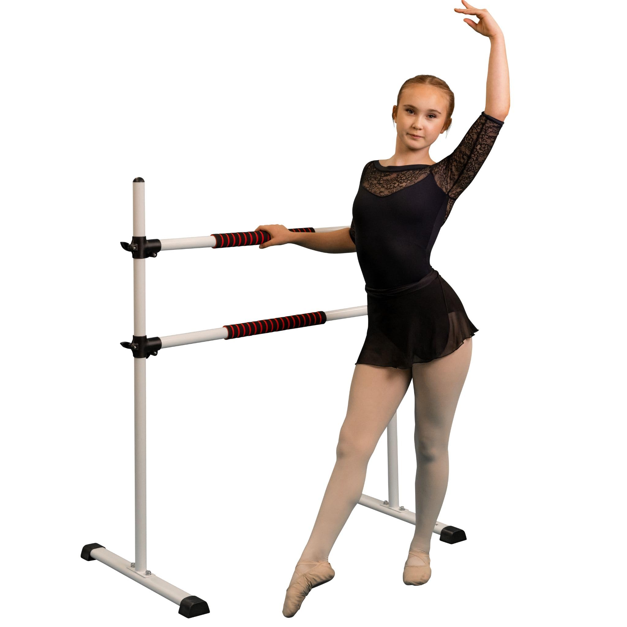 Cannons UK Barra elástica portátil independiente para ballet, altura ajustable, 115 cm de largo, 132 cm de alto, color blanco
