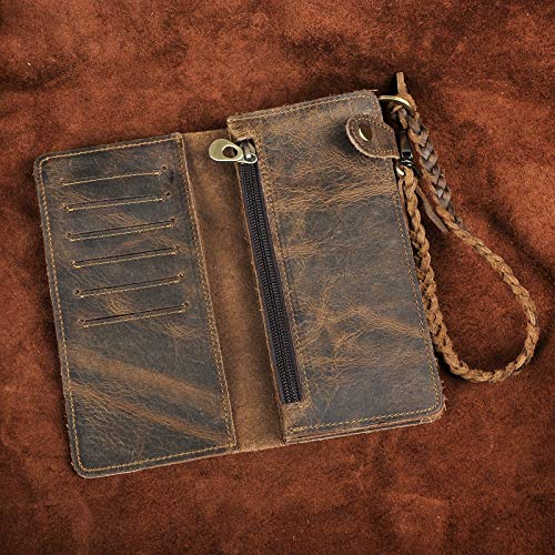 Le'aokuu Mens Genuine Leather Bifold Wallet Organizer Checkbook Removable Chain Wallet4