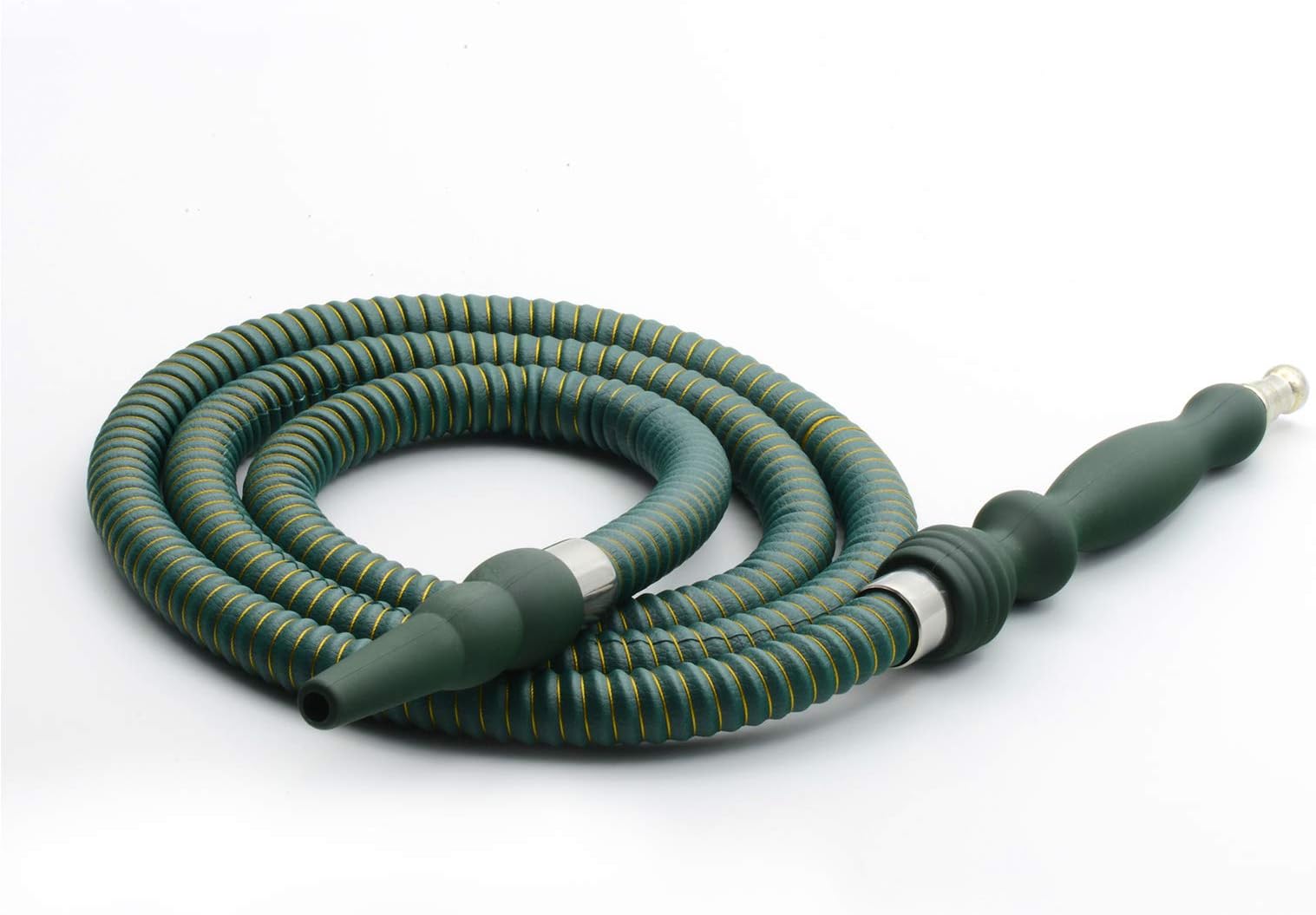 Kitosun Silk Hookah Hose with Rubber Handle Metal Tip Leather Wrapped Hookah Pipe Washable Durable 65" Long Shisha Hose (Dark Green)