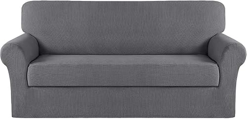 Vista 383 de Turquoize - Funda elástica para sofá de 2 piezas y 3 cojines, funda protectora lavable con elástico en la parte inferior, tela jacquard gruesa