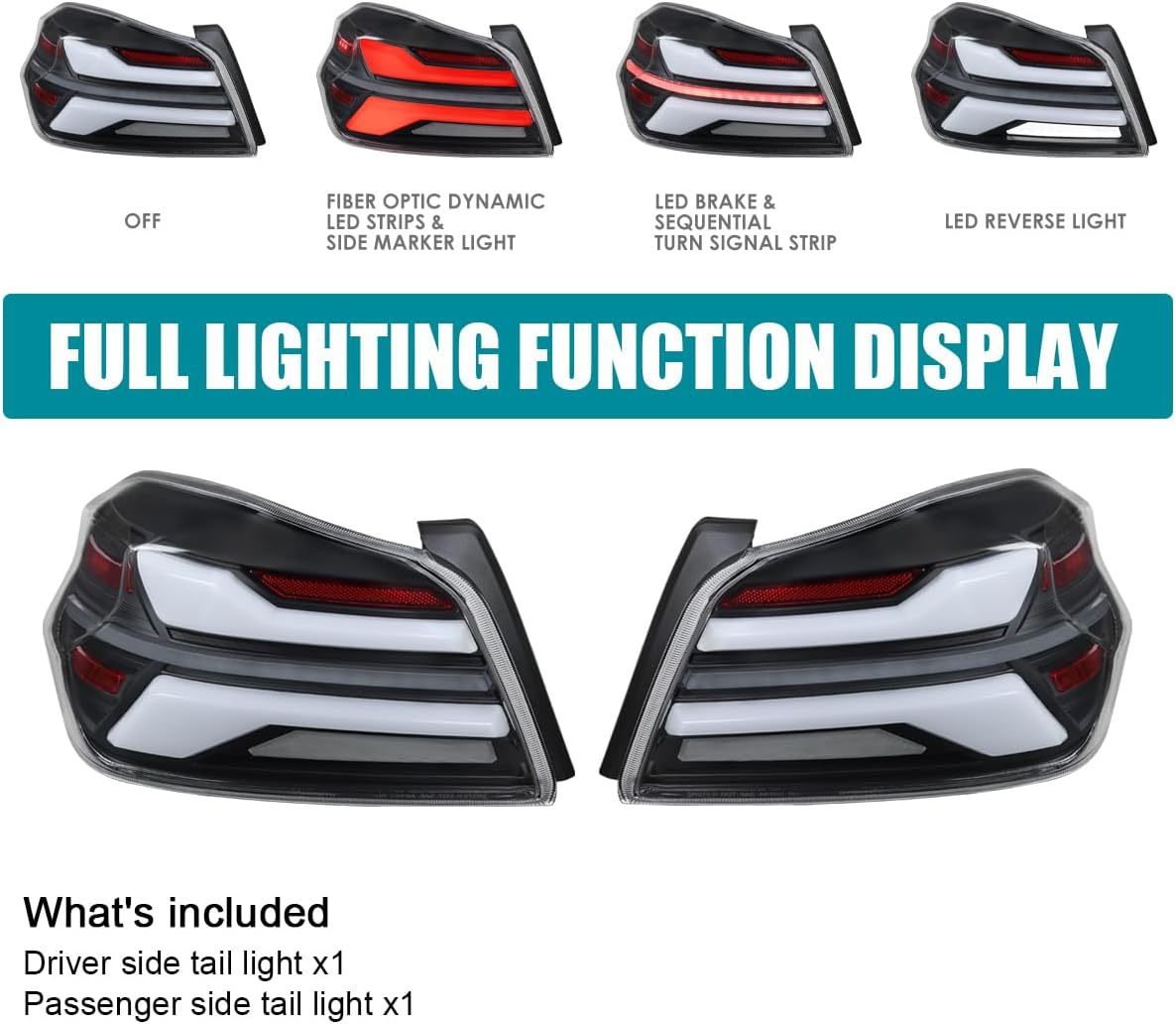 SPEC-D TUNING Full LED Black Tail Lights w/Sequential Signal, Startup Animation Compatible with 2015-2021 Subaru WRX and WRX STI