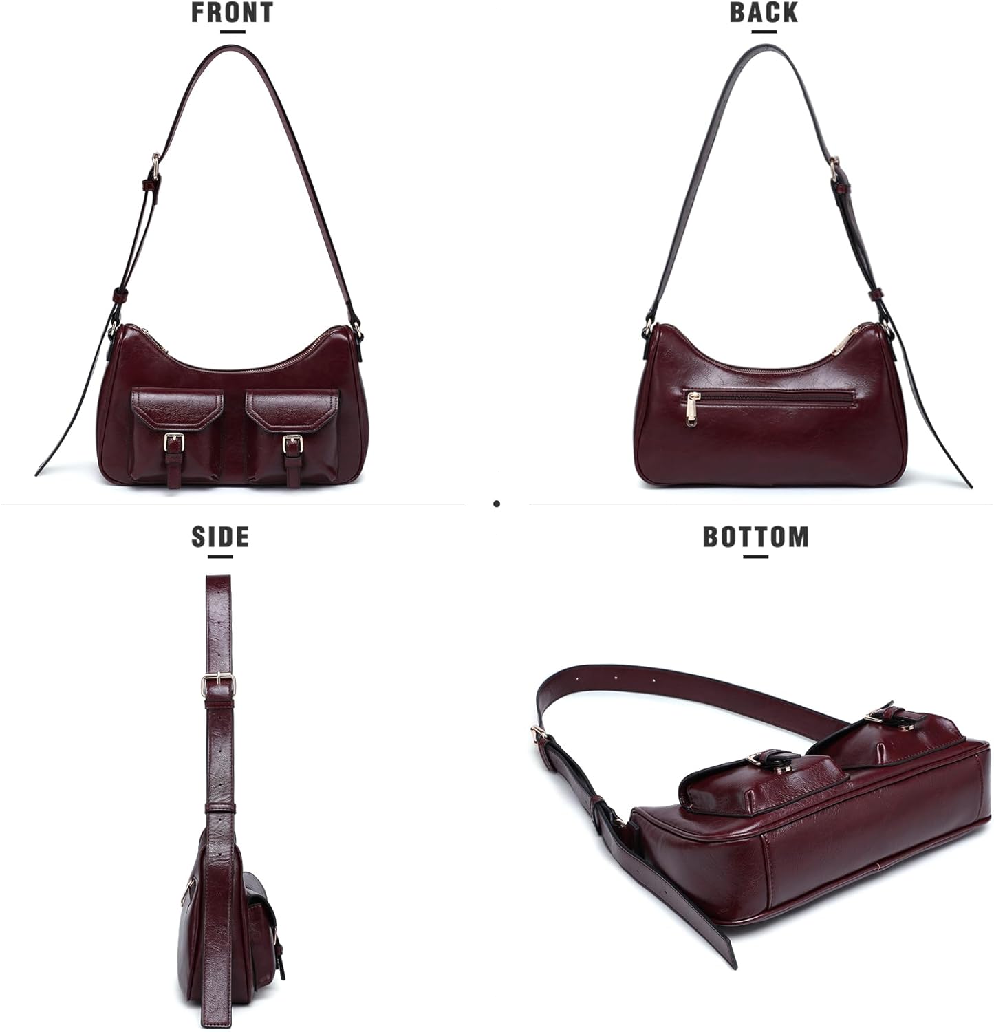 Dasein Retro Shoulder Purse for Women Faux Oiled Leather Hobo Bag Y2K Handbag with Buckle Pockets