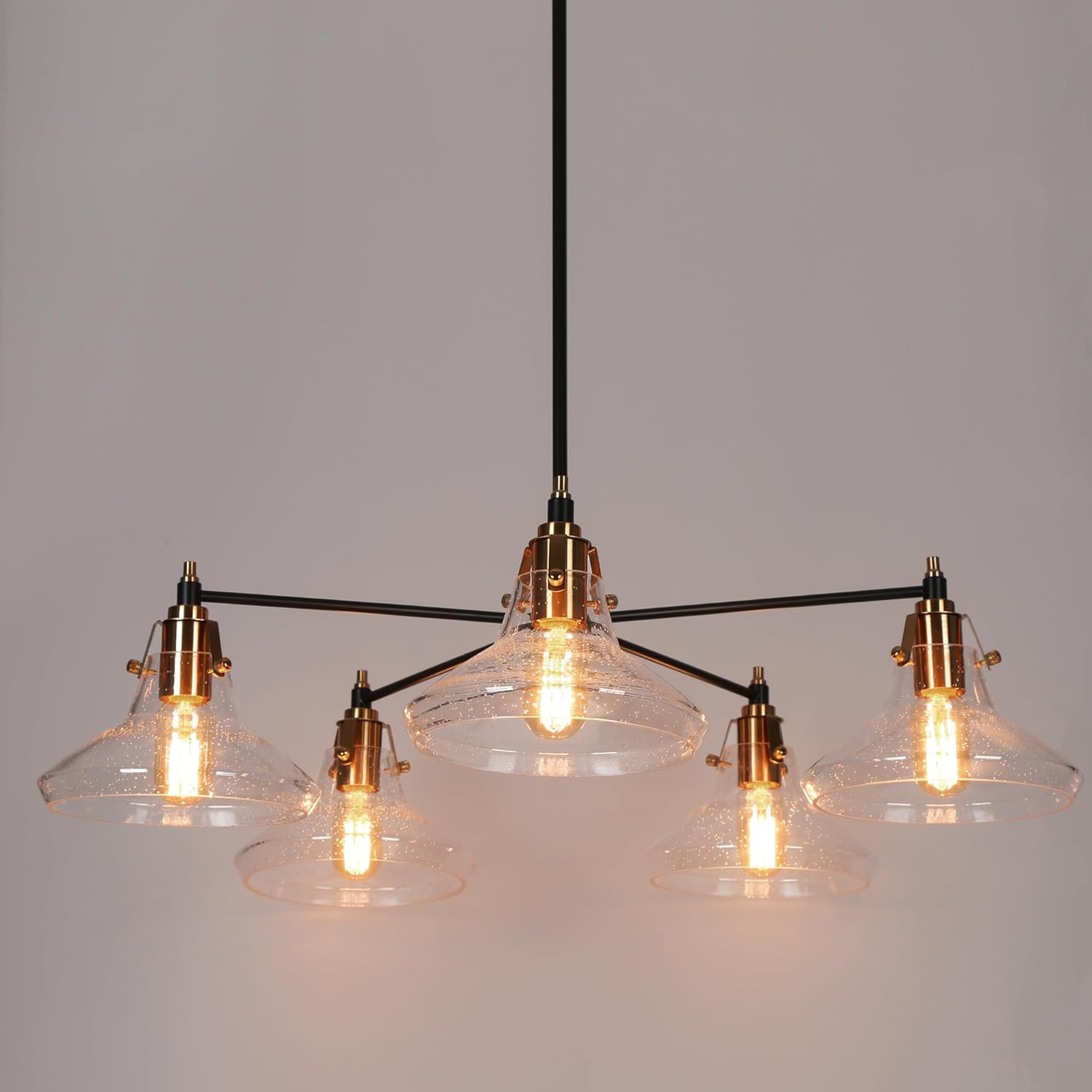 KSANA Black and Gold Chandelier, Modern 5-Light Large Hanging Chandelier Light Fixture with Seeded Glass Shade for Dining Room, Kitchen Island and Living Room