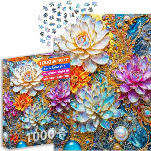 Puzzle 1000 pièces pour Adultes - Élégants nénuphars nacrés et irisés | Finition Mate antireflet | Puzzle Amusant et exigeant | 68 x 48 cm | Cadeau Original | Enjoy