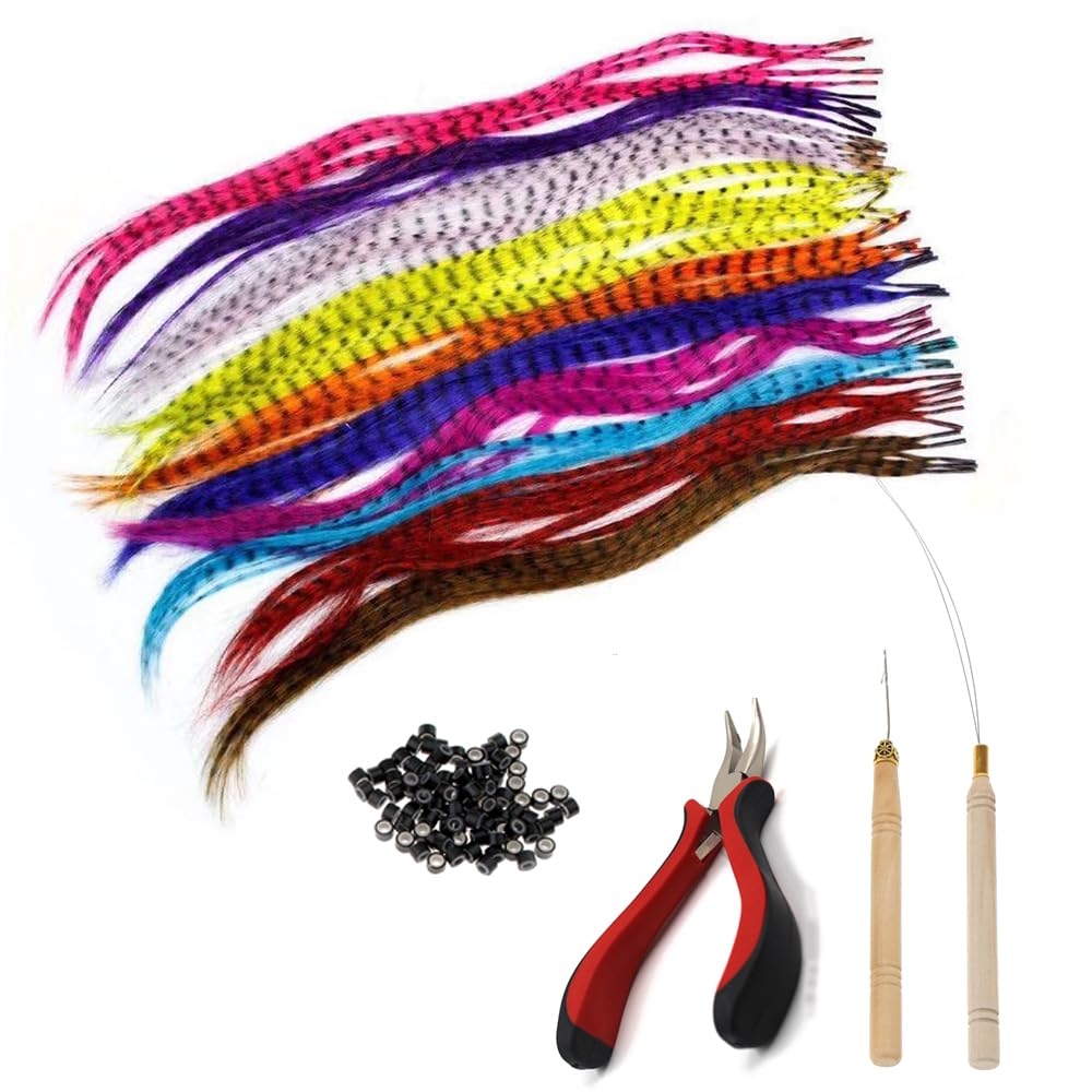 Estensione per capelli con piume 100 fili/pacco Estensioni dei capelli con piume sintetiche 16 pollici Estensioni dei capelli colorati Estensioni delle piume dei capelli colorati for le donne(4)