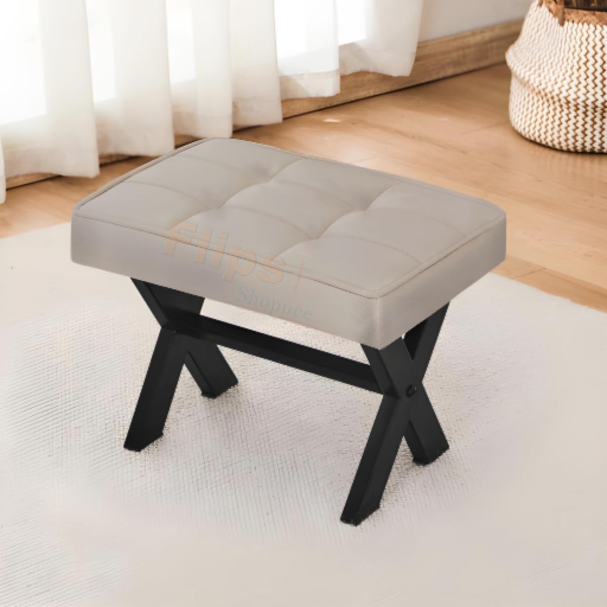 FLIPSSHOPPEE Ottoman Foot Stool Vanity Square Velvet Rest Makeup Small Chair for Vanity Modern Padded Seating for Makeup Room Living Room Bedroom Office Gray-image-45