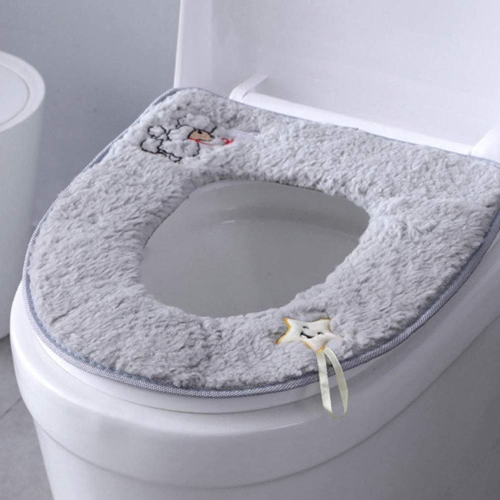 Cabilock Elegant Toilet Seat Mat Super Thick Soft Washable Comfortable for Ages Grey