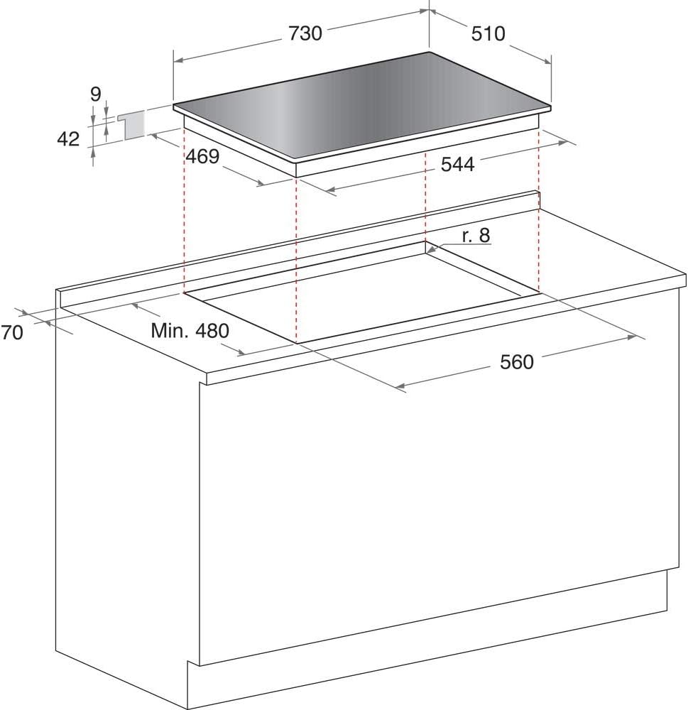 Piano Cottura a Gas da 73 cm, N° 5 Fuochi, colore Champagne Piano Cottura a Gas da 73 cm, N° 5 Fuochi, colore Champagne