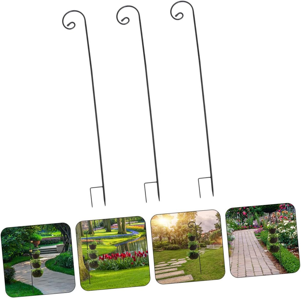 Hemoton 3pcs Iron Shepherd Hooks for Outdoor Garden Lanterns and Bird Feeders Rust-Resistant Yard Hanging Stand Ground Insert for Easy Setup