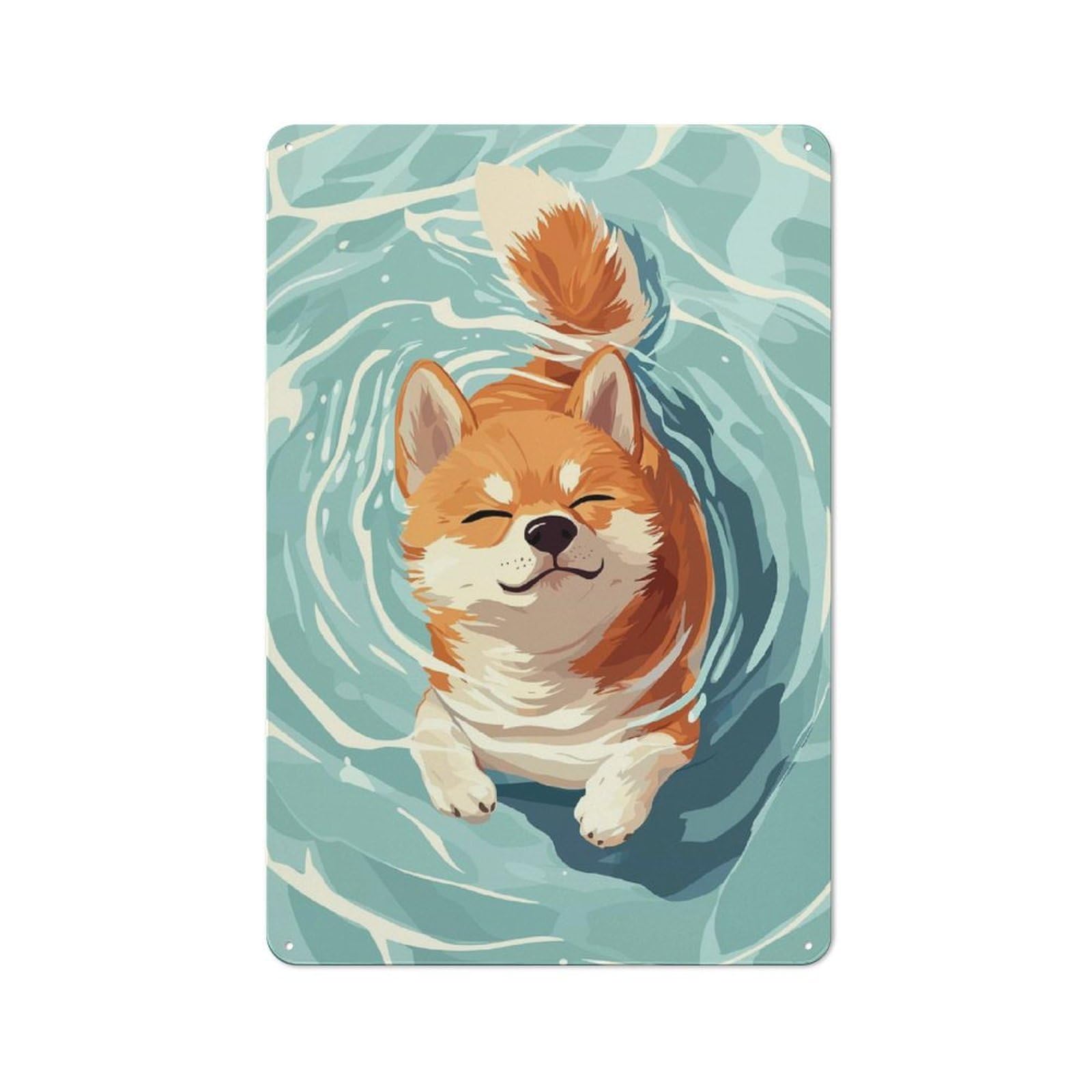 Shiba Inu Dog Swimming in Water Everyday Metal Wall Decor 30x20cm, Decorative Tin Plaque for Flat, Dorm Room, Lounge Or Cafe