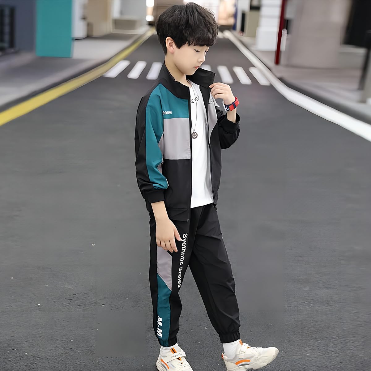 Linboo Kinder Jungen Trainingsanzug Farbblock Jogginganzug 2tlg Polyester