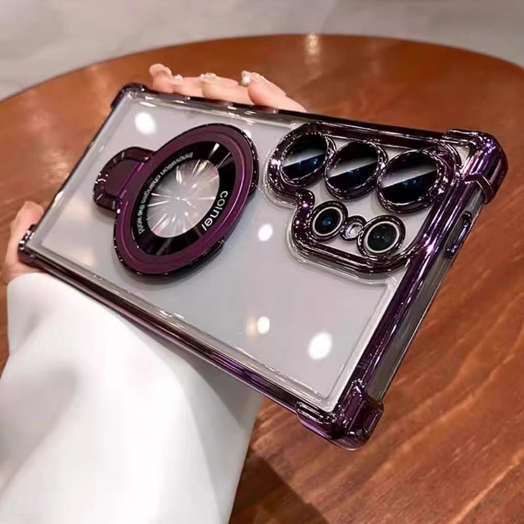 For Samsung Galaxy S26 Ultra Case Clear with Magnetic Ring Stand,[Compatible with Magsafe],Shockproof Kickstand Design Camera Lens Protector Plating Soft Slim Women Men Cover Case for S26 Ultra,Purple