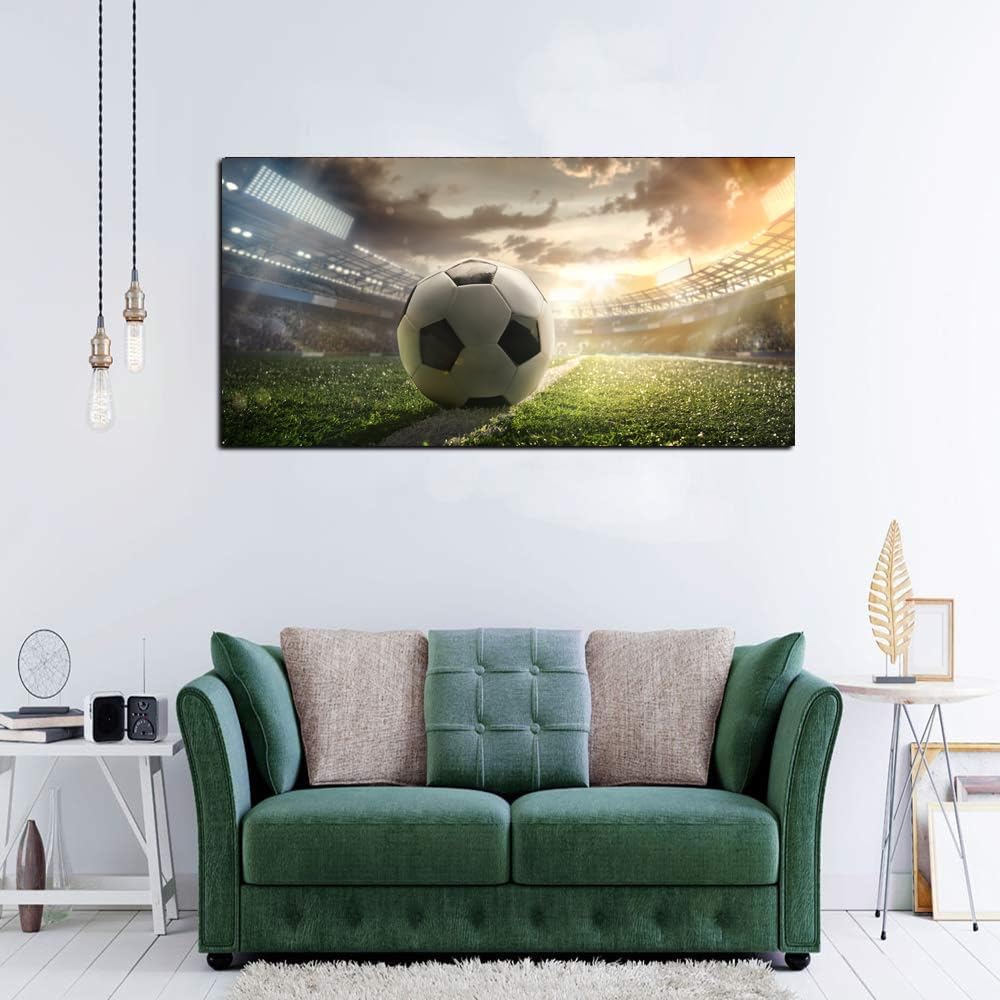 Soccer Canvas Wall Art Football Soccer on a Stadium Wall Artwork Framed for Kids Boys Office Room Wall Decor-20"x40"