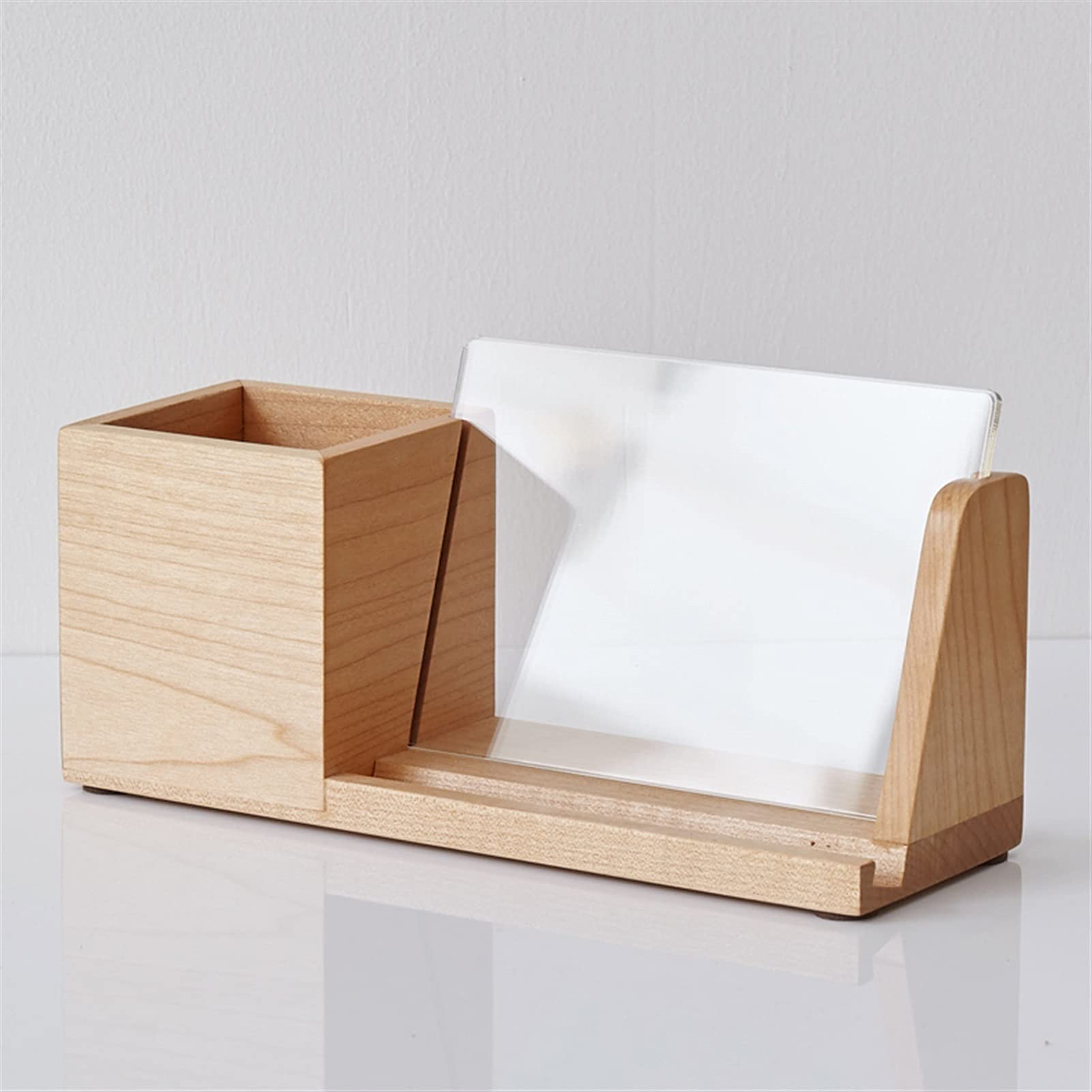 Portapenne a 2 Scomparti con Supporto per Cellulare e Cornice per Foto, portapenne in Legno e portapenne per Trucco per casa e Ufficio