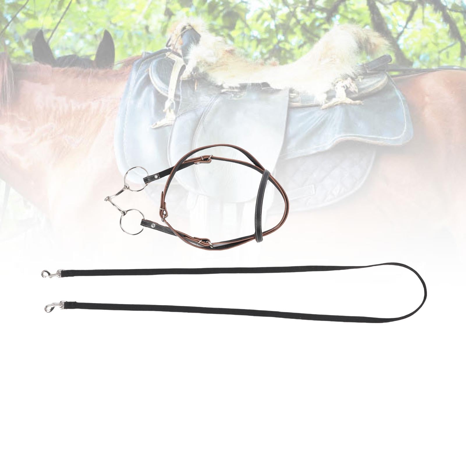 Chrees Cabezada para Caballo, Ajustable, de Piel de Vaca, Resistente y Cómoda, con Diseño Acolchado para Montar a Caballo, Uso en Interiores y Exteriores. (L)