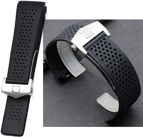 Miniatura 8 de Correa de reloj de silicona suave para hombre, correa de reloj de repuesto de goma fuerte militar con botón de acero inoxidable, hebilla de mesa