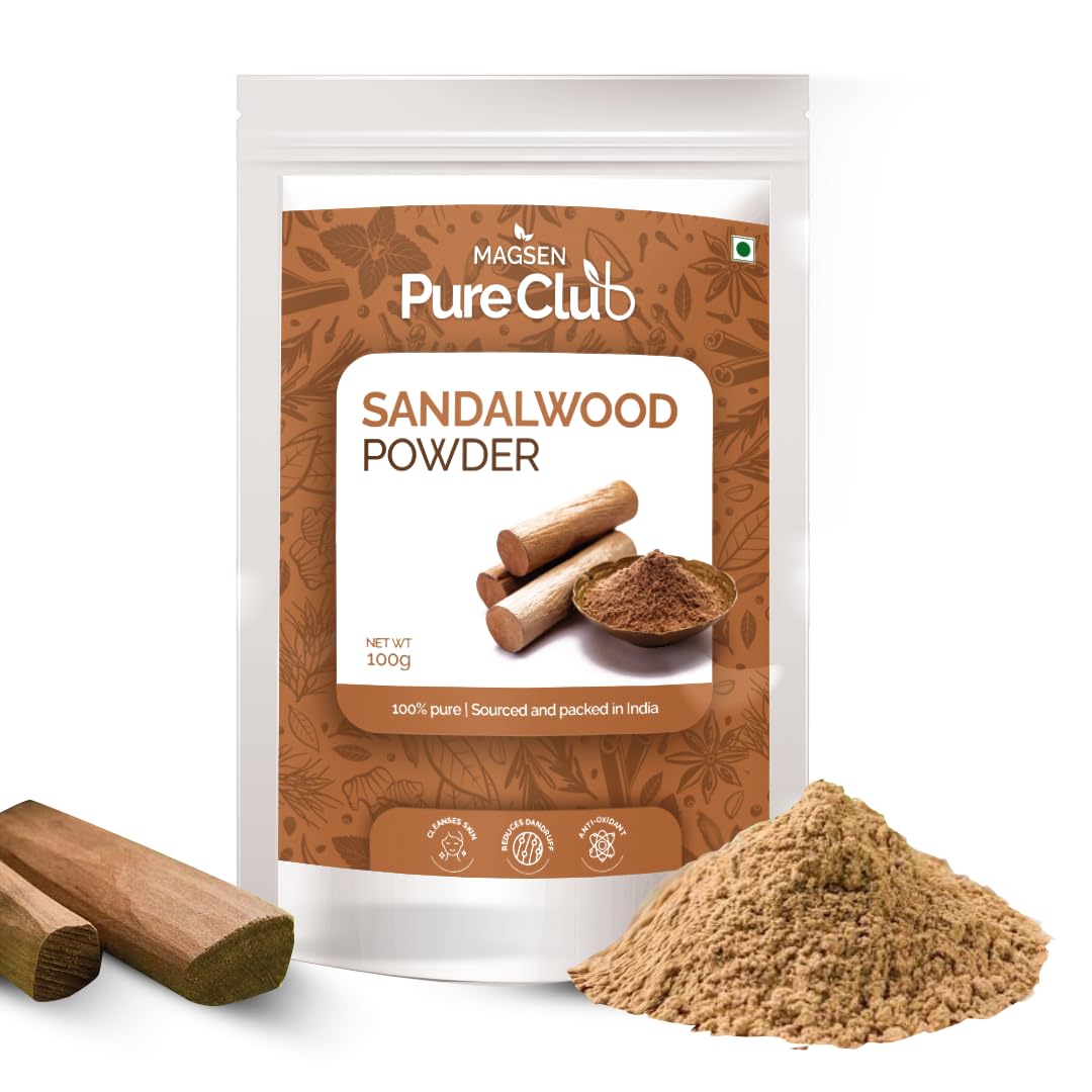 Pure Club Organic Sandalwood Powder | Santalum Album, Chandan Powder | For Face Pack, Skin Care, Face Glowing & Tan Removal | 100gm