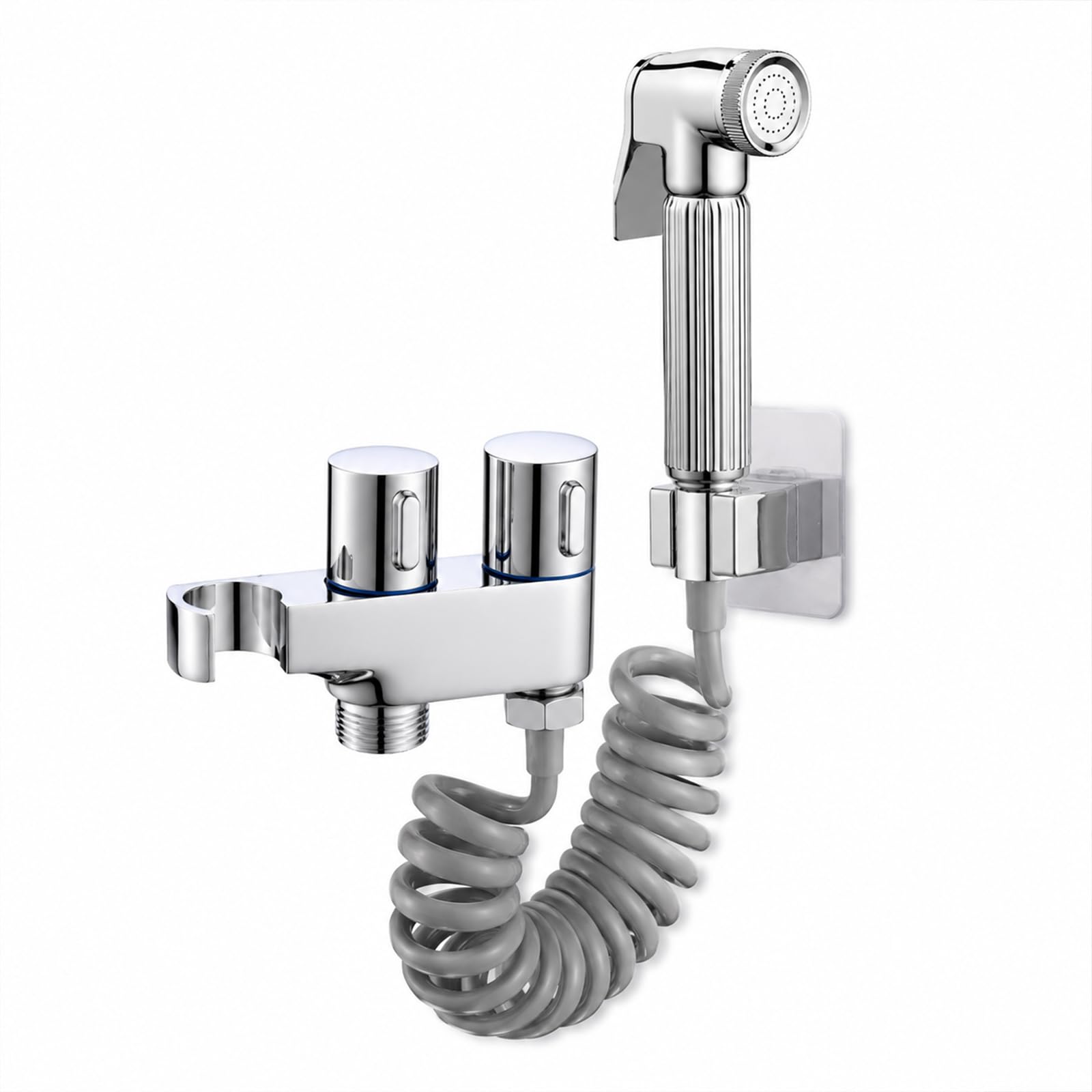Ducha Higiénica WC con Soporte Integrado, Grifo Bidet de Latón con Manguera Espiral 1.5m, Fácil Instalación sin Obras, Pulverizador para Baño y Limpieza (Kit Actualizado)