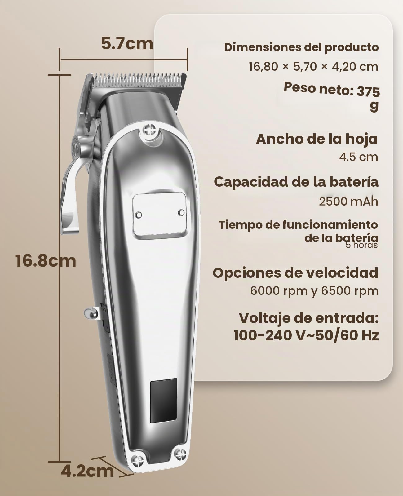 oneisall Esquiladora profesional para perros de pelo grueso con base, máquina eléctrica para perros con 6500 rpm, potente motor para pelo grueso, largo y rizado (plateado)