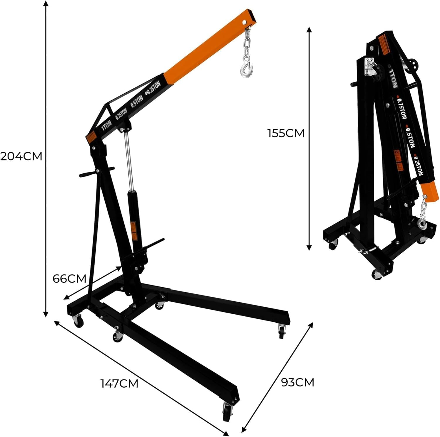Gru Motore 1000kg e Bilanciatore di Carico Sollevatore Idraulico 900kg Trave Bilanciamento Doppio Gancio Catena Pompa Maniglia Gambe Pieghevoli Lift Jack Officina Garage 4 Posizioni Braccio Automotive